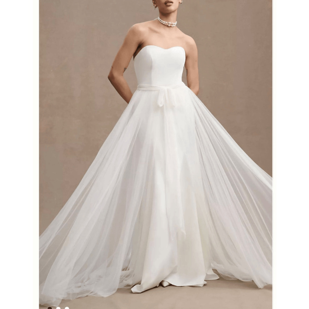 BHLDN Anthropologie Watters Danbury Tulle A Line Bridal Overskirt Mesh 24W Ivory